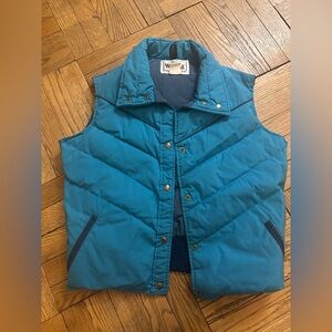 Vintage 80s WOOLRICH Down Puffer Vest L Teal Navy Snap Front Rare